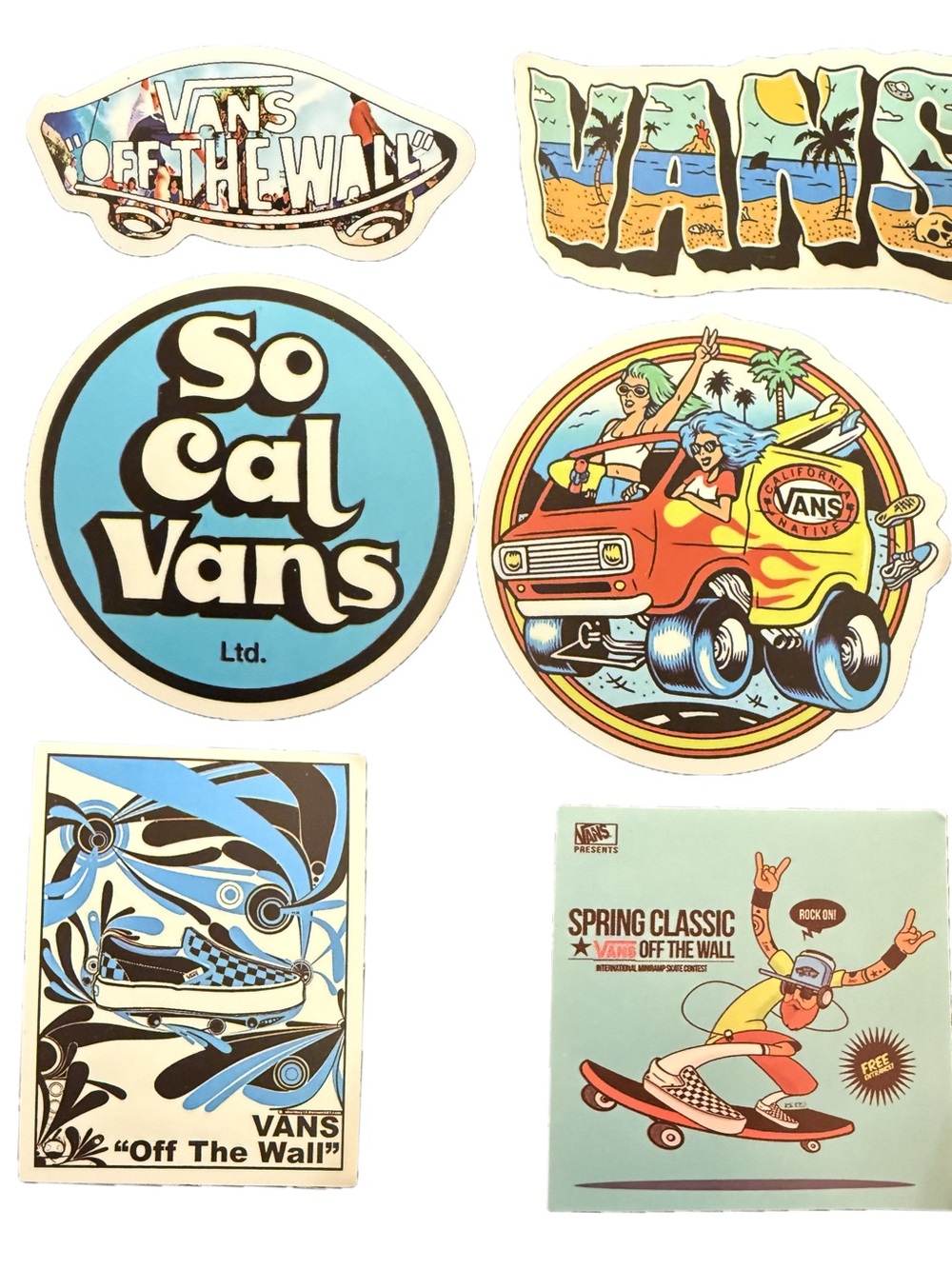 Vans Off The Wall Skateboarding Sticker Lot SoCal Surf Art Logos 6pc